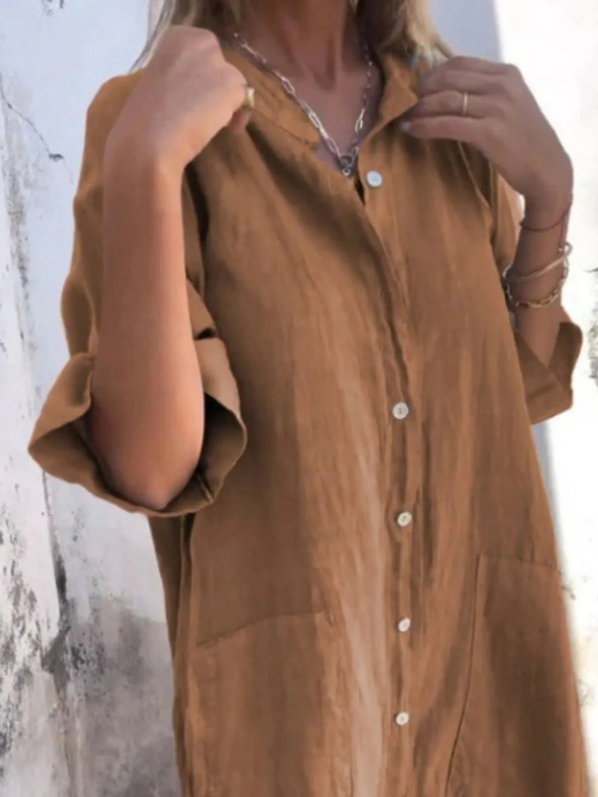 Full Size Casual Linen Button-down Shirt Dress Plus (13)