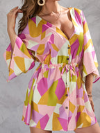 Block Drawstring Waist Button Up Dress (5)
