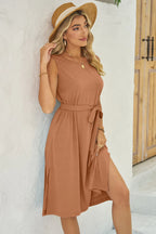 Tied Round Neck Sleeveless Dress (3)