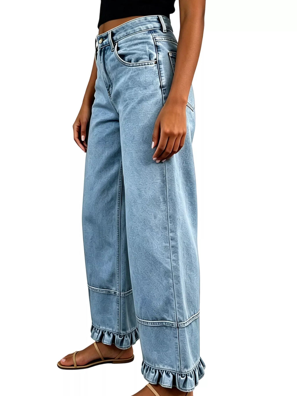 Full Size High-waisted Wide-leg Ruffled Hem Jeans Plus (4)