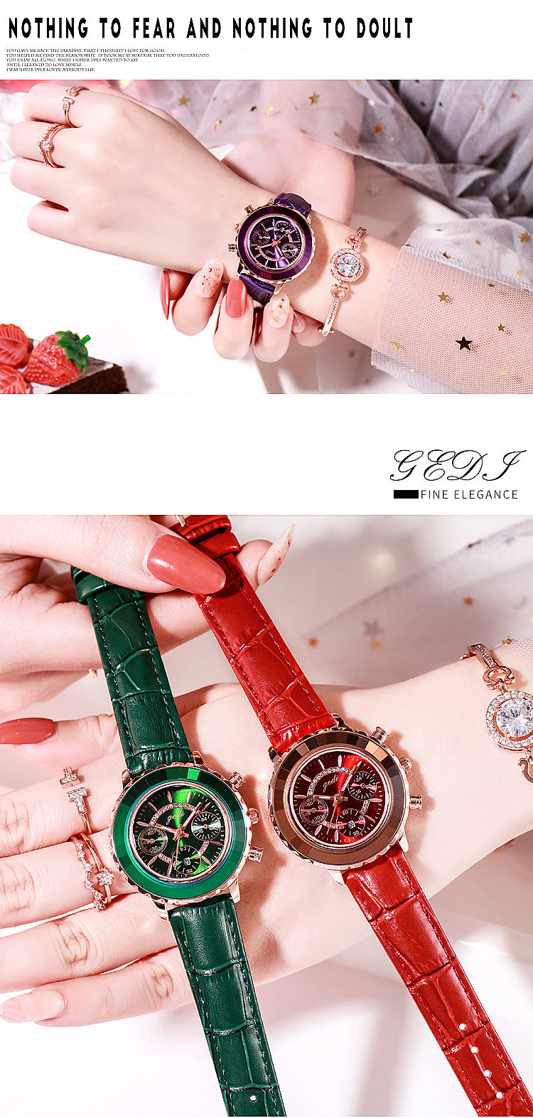 Green Leather Strap Belt Calendar Watch photo 4