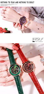 Green Leather Strap Belt Calendar Watch photo 4