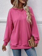 Round Neck Drop Shoulder Long Sleeve Sweatshirt (3)
