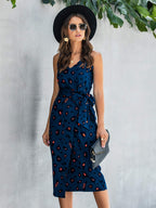 Printed Tie-waist Spaghetti Strap Dress (7)