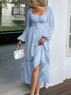 Tiered Balloon Sleeve Midi Dress (5)
