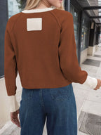 Contrast Button Up Long Sleeve Cardigan (9)