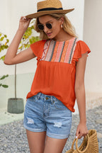 Contrast Print Butterfly Sleeve Top (7)