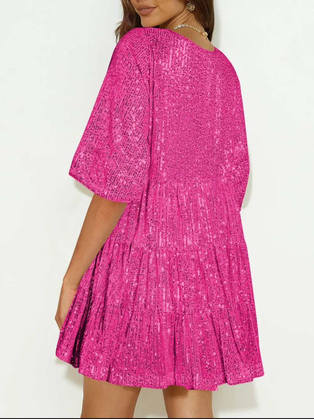 Sequin Round Neck Half Sleeve Mini Dress (19)