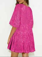 Sequin Round Neck Half Sleeve Mini Dress (19)