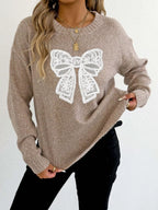 Lace Bow Embroidered Round Neck Sweater (3)