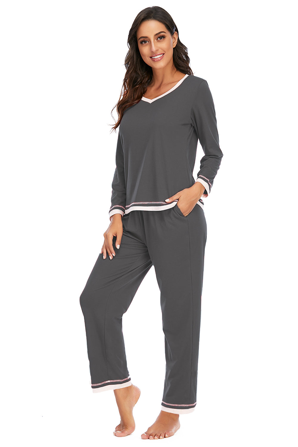 V-neck Top Pants Lounge Set (3)
