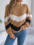 Chevron Stripe Block Round Neck Sweater (18)