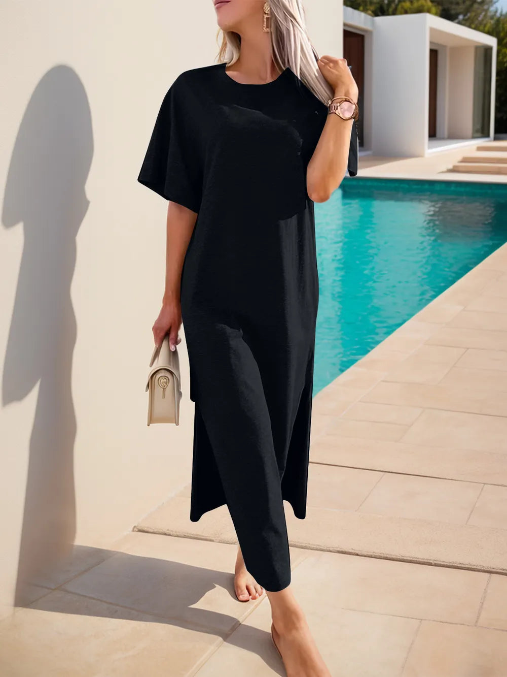 Slit Round Neck Half Sleeve Tee Dress (8)