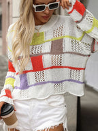 Openwork Block Round Neck Sweater (3)