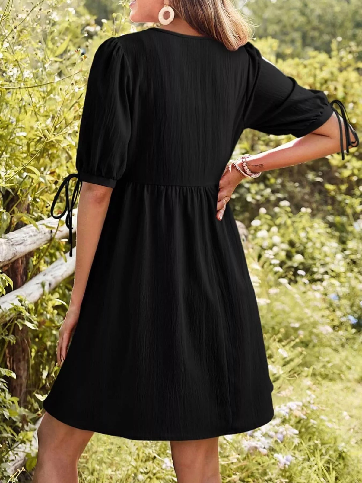Tie-neck Puff Sleeve A-line Mini Dress (8)