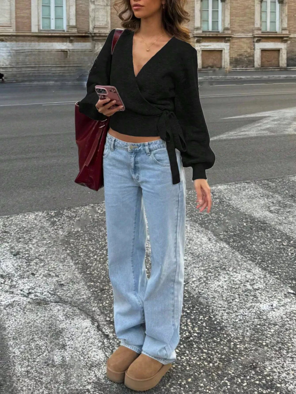 Tie Waist Surplice Sweater (13)