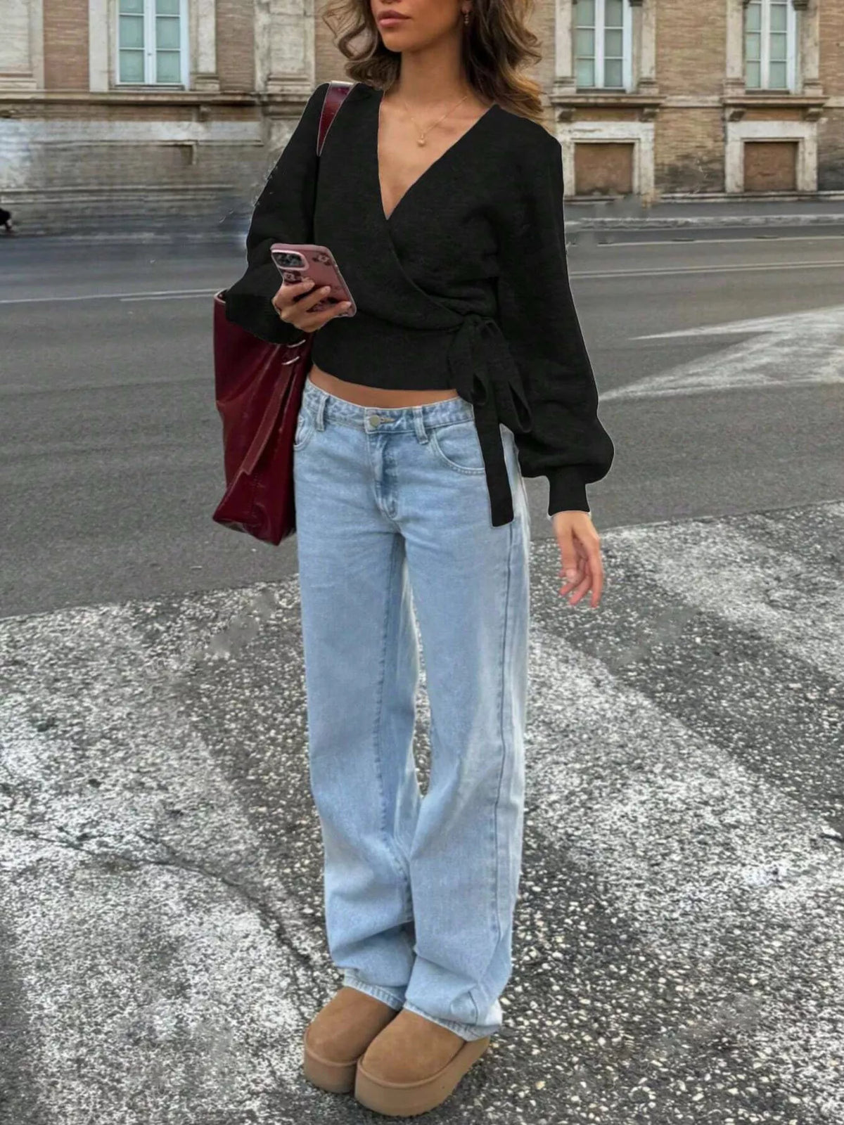 Tie Waist Surplice Sweater (13)