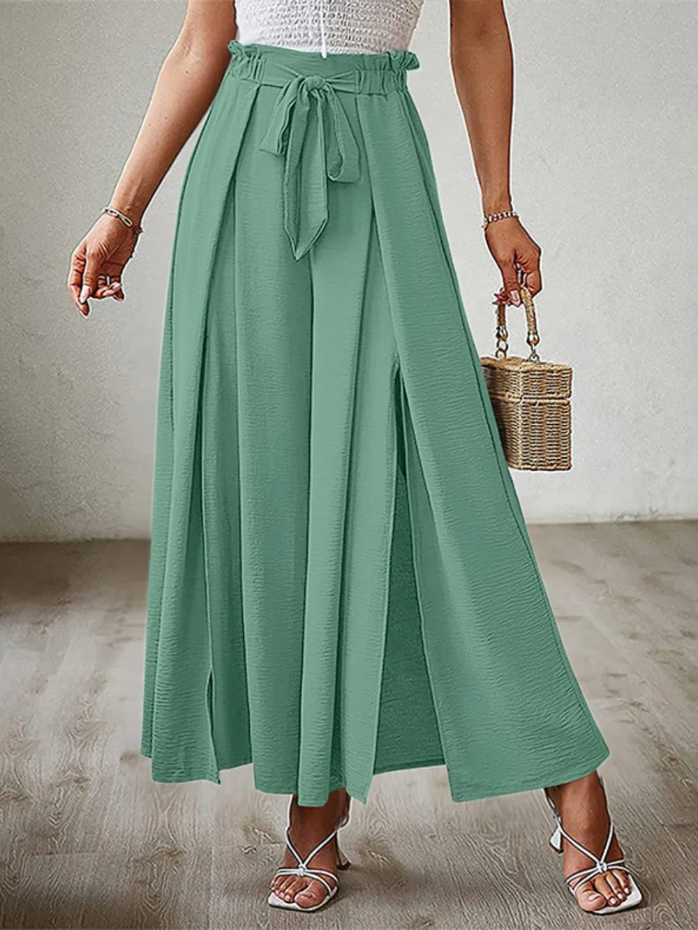 Tied Slit Wide Leg Pants (13)
