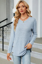 Decorative Button Round Neck T-shirt (13)