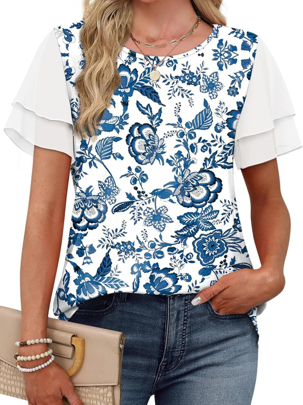 Layered Short Sleeve Round Neck T-shirt (18)