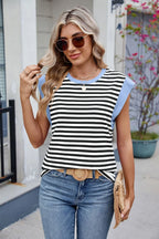 Contrast Striped Round Neck T-shirt (11)