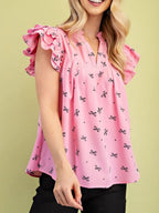 Notched Ruffled Cap Sleeve Blouse (2)