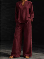 Notched Long Sleeve Top Pants Set (18)