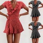 Summer V-neck Ruffled Lace A-line Slim Dress photo 3