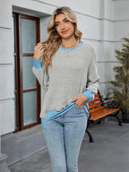 Contrast Trim Round Neck Long Sleeve T-shirt (10)