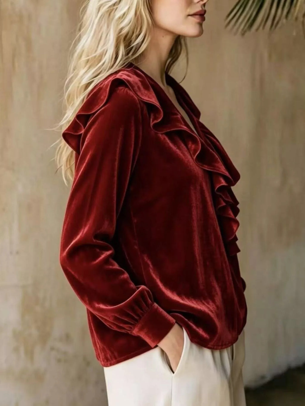 Full Size Ruffled V-neck Long Sleeve Blouse Plus (2)