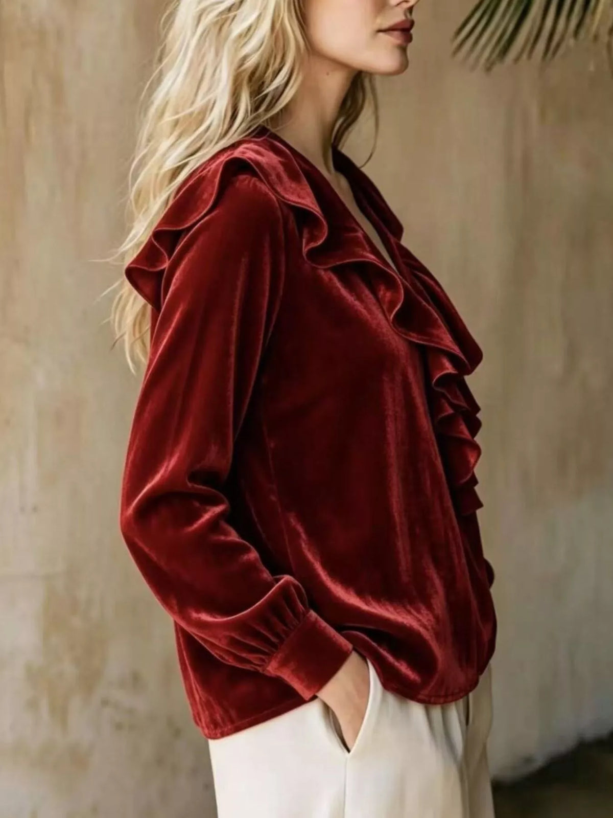 Full Size Ruffled V-neck Long Sleeve Blouse Plus (2)