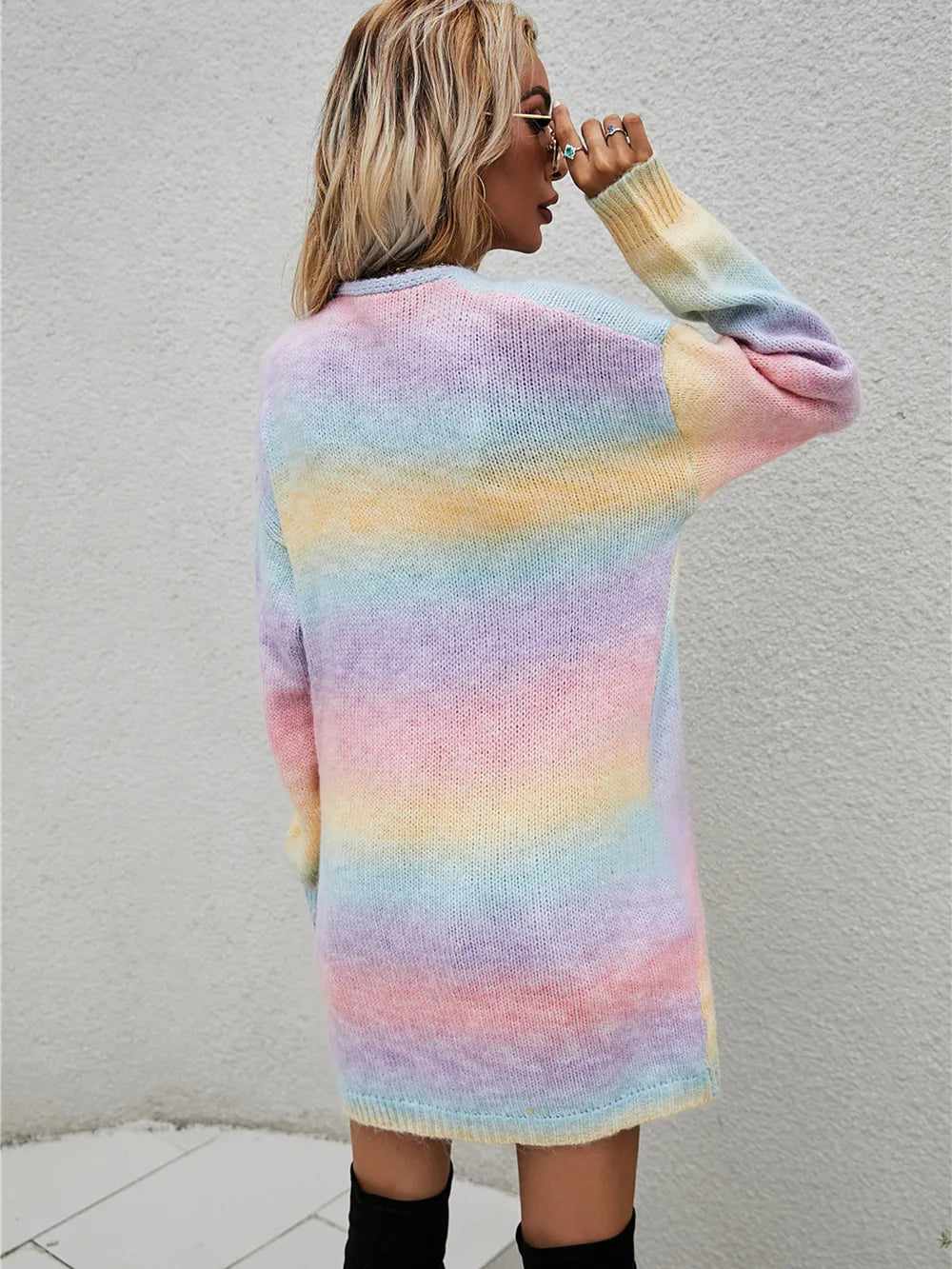 Full Size Pocketed Open Front Gradient Cardigan (2)
