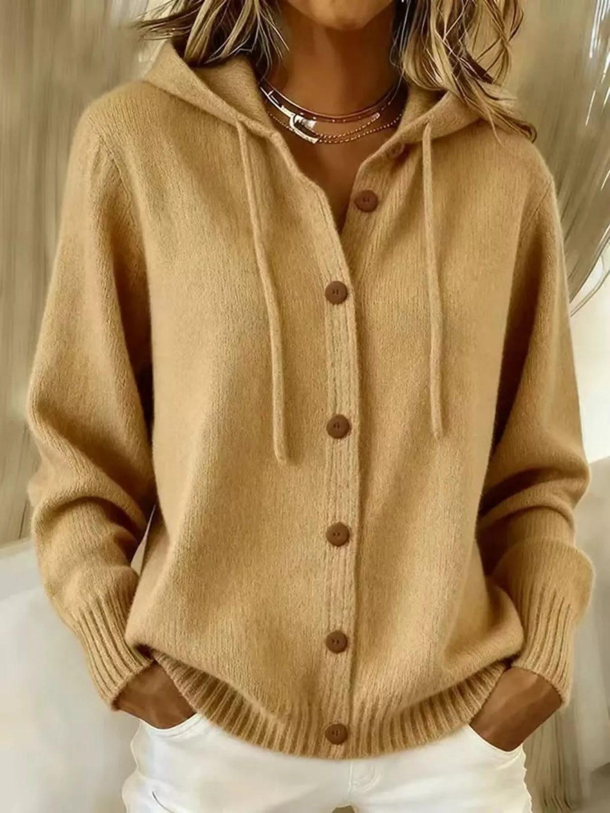 Full Size Hooded Button-down Knit Cardigan Plus (10)