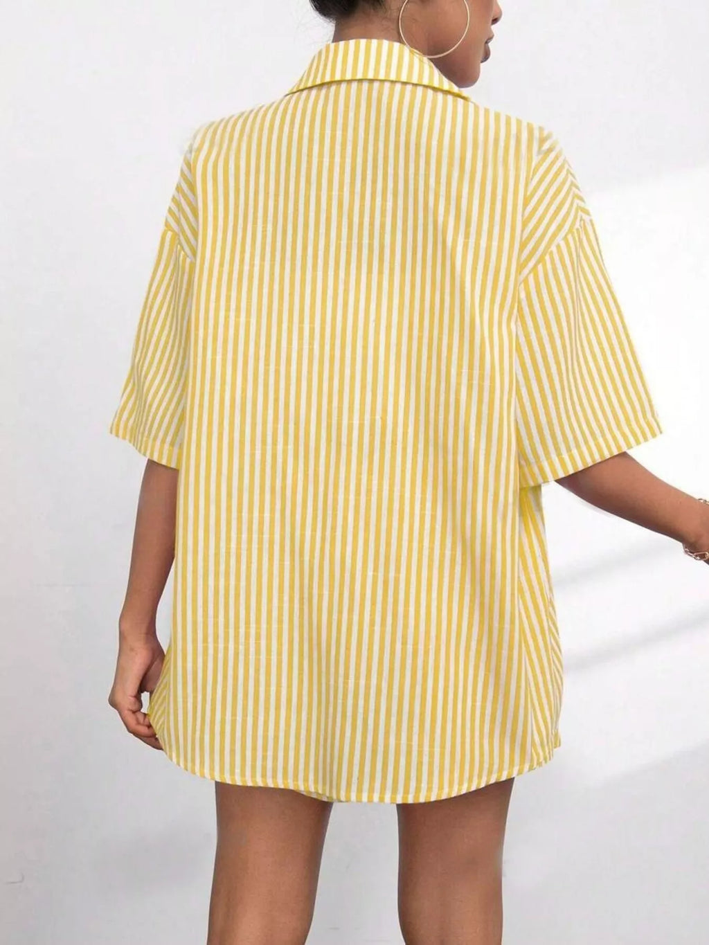 Striped Button Up Shirt Shorts Casual Set (12)
