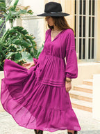 Tie Neck Long Sleeve Midi Tiered Dress (8)