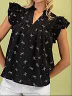 Notched Ruffled Cap Sleeve Blouse (9)