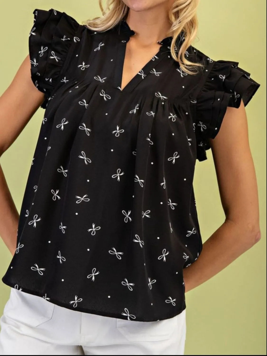 Notched Ruffled Cap Sleeve Blouse (9)