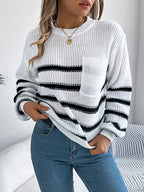Striped Round Neck Long Sleeve Sweater (5)