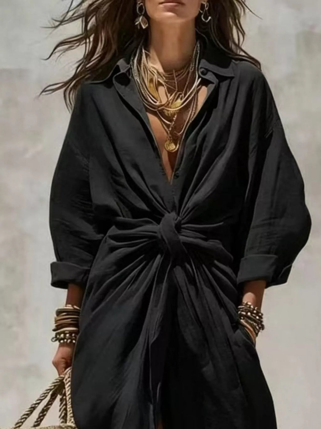 Front-tie Maxi Shirt Dress (11)