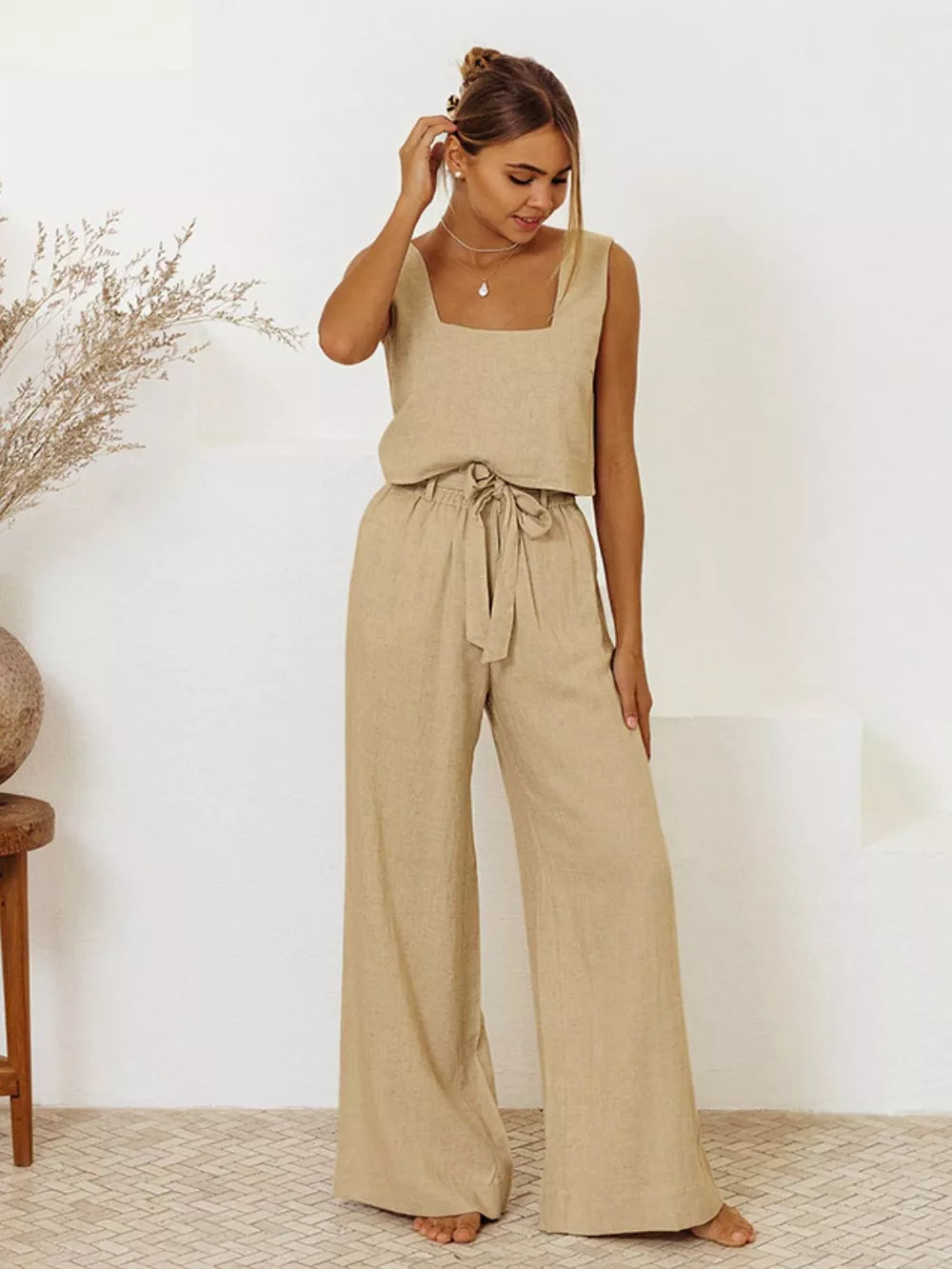 Square Neck Sleeveless Top Pants Set