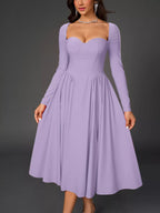 Sweetheart Neckline Long Sleeve A-line Midi Dress (25)