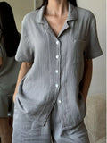 Button Up Short Sleeve Shirt Shorts Set