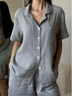 Button Up Short Sleeve Shirt Shorts Set