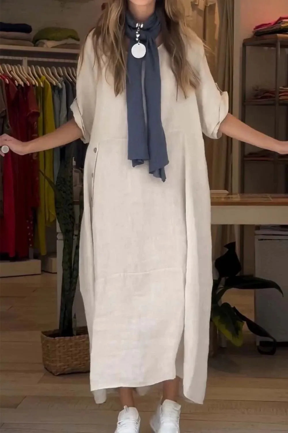 Full Size Relaxed Fit Short Sleeves Dress Plus (16)