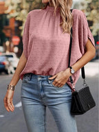 Swiss Dot Mock Neck Half Sleeve Blouse (26)