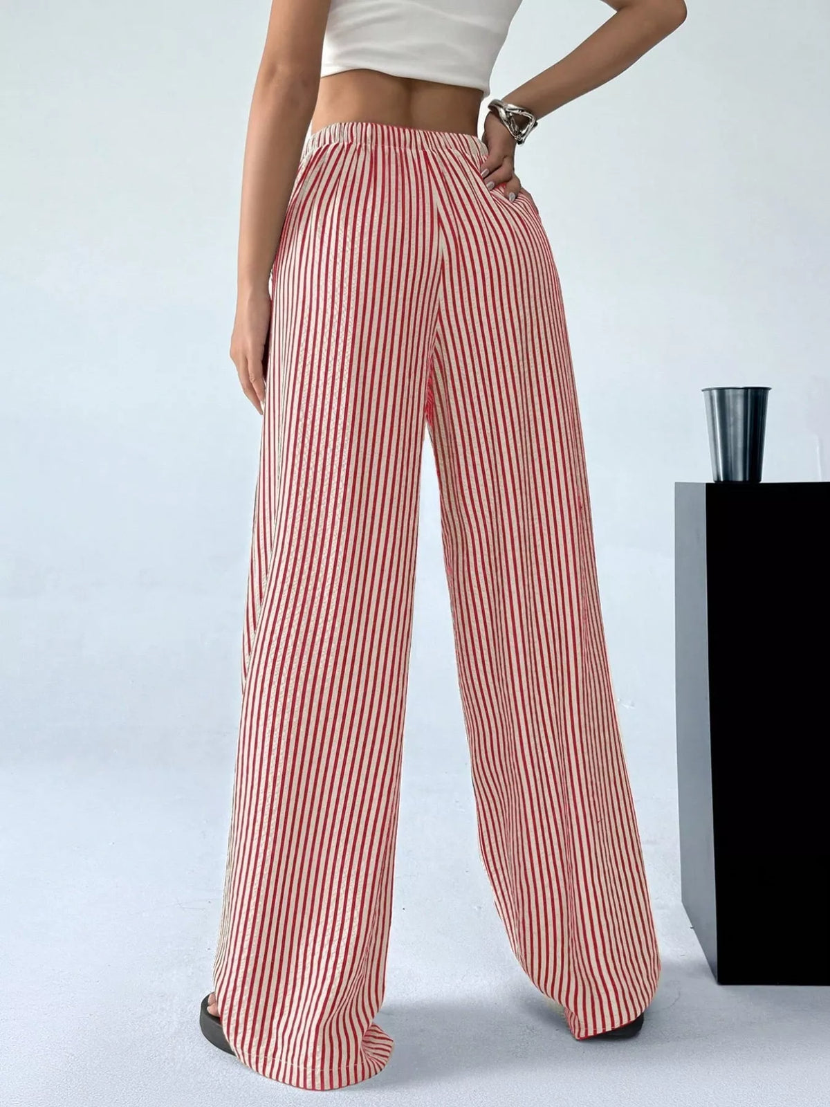 Full Size Striped Drawstring Waist Wide Leg Pants Plus (5)