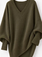 Full Size V-neck Oversized Batwing Sleeve Sweater Plus (24)