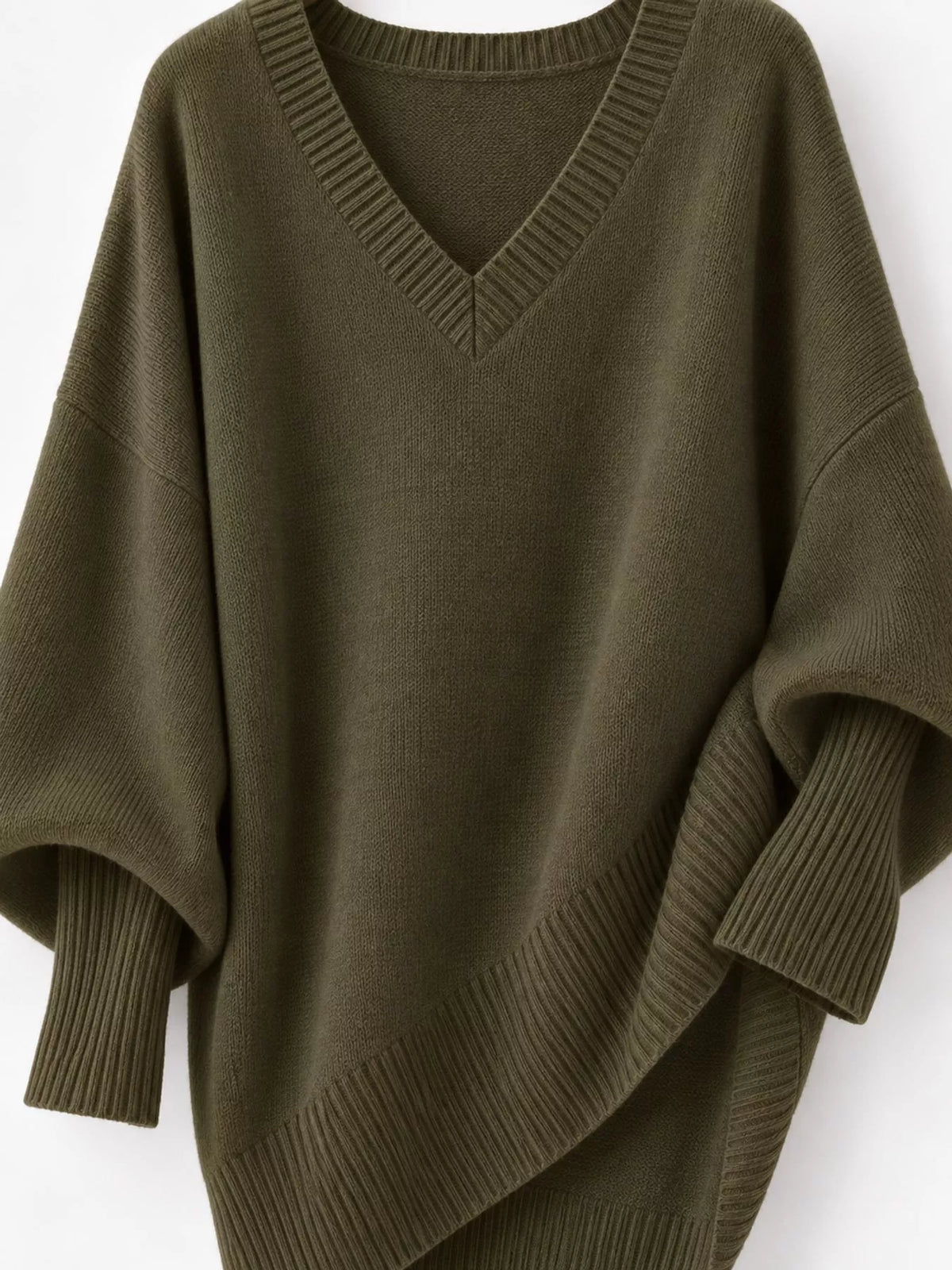 Full Size V-neck Oversized Batwing Sleeve Sweater Plus (24)