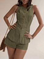 Button-down Sleeveless Top Shorts Set (12)