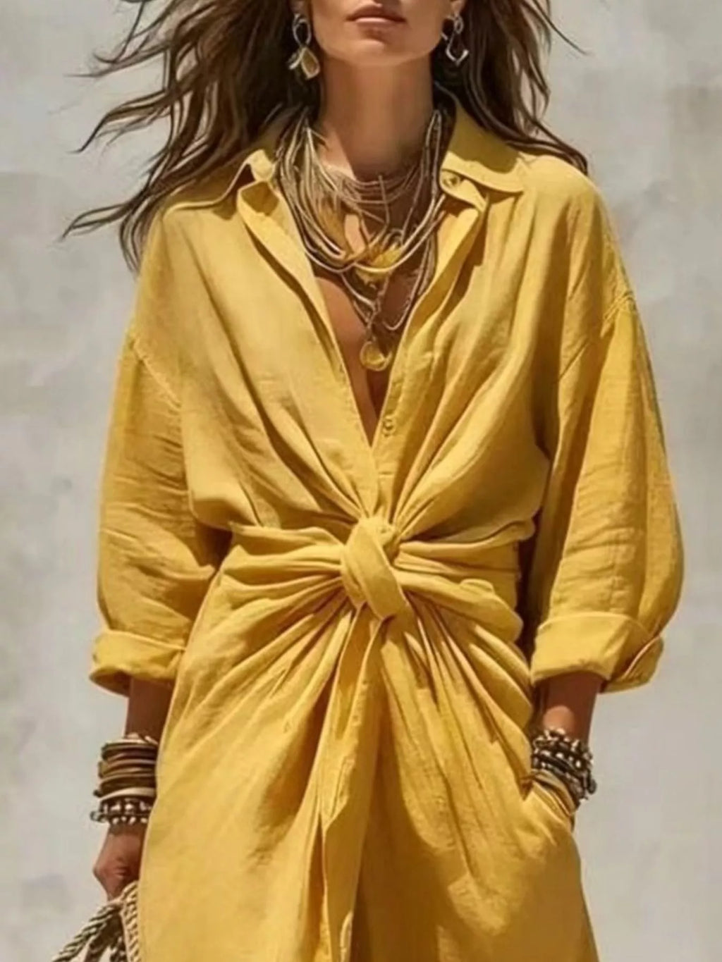 Front-tie Maxi Shirt Dress (8)